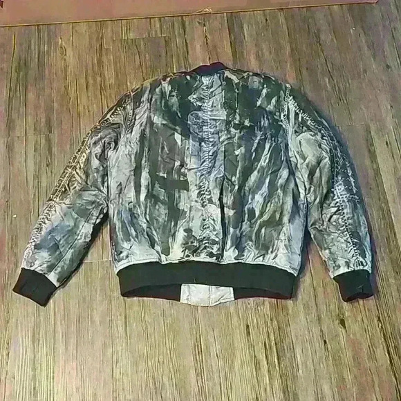 Mens Handpainted Original Black Blue Green Abstract Bomber Jacket Medium - Picture 4 of 7